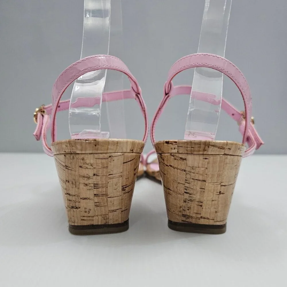 Stuart Weitzman Oasis 50 Cork Wedge Sandal Womens 10 Light Pink Strappy Designer